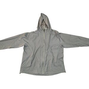 Light Gray Hooded Rain Windbreaker Jacket Sz Large